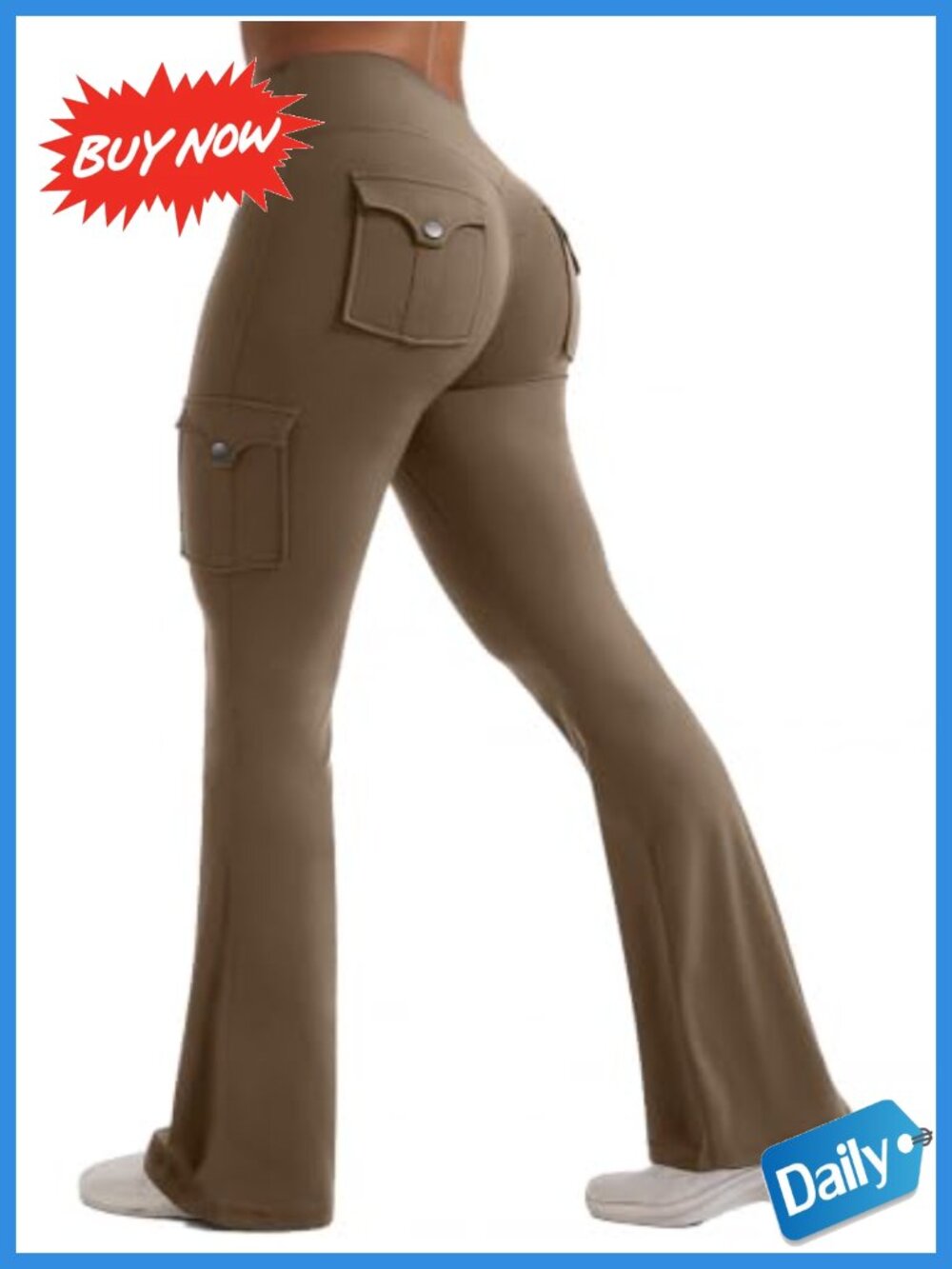 Flared Cargo Leggings Butt Lifting High Rise Tummy Control Yoga Pants